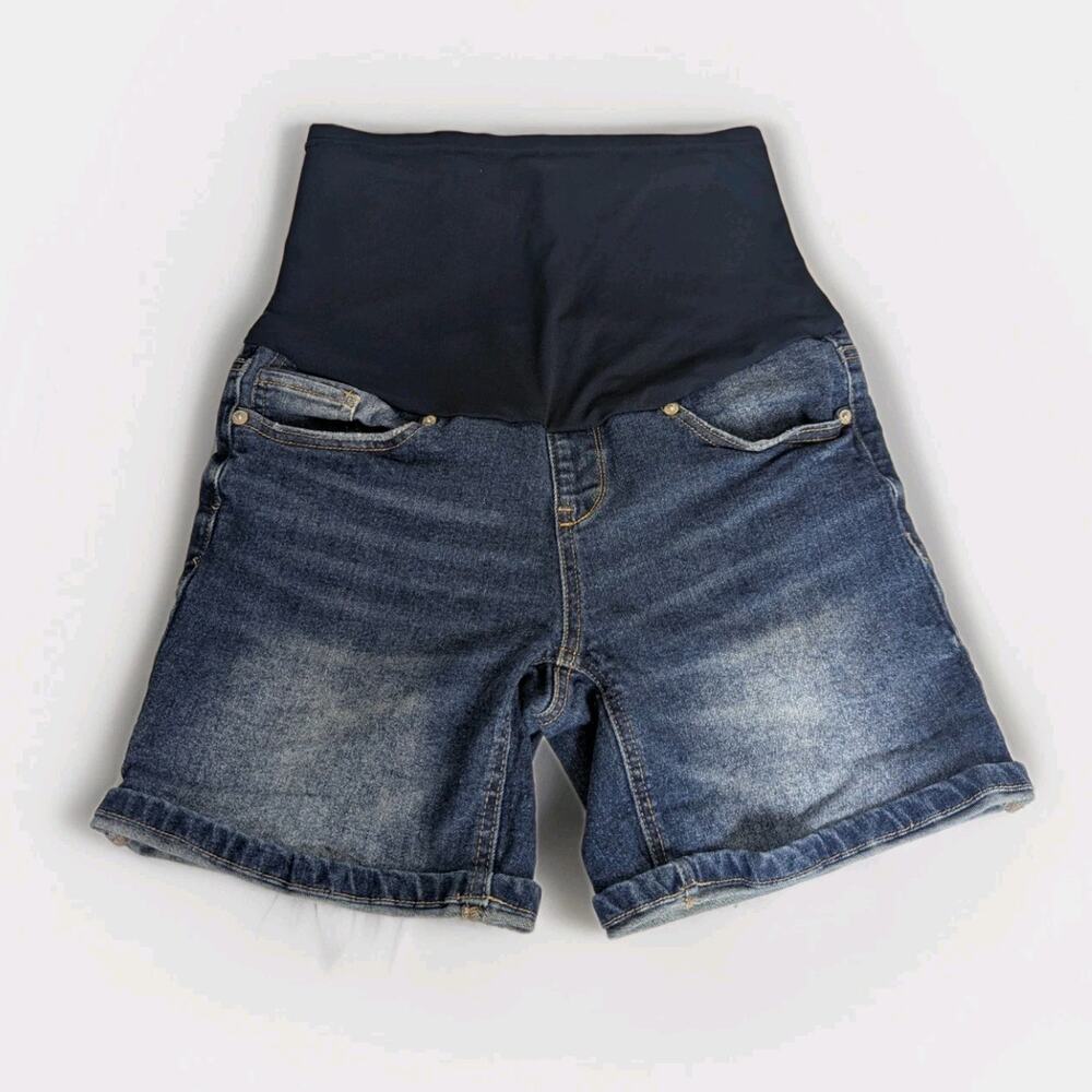 Gemma Rae Maternity Shorts Dark Medium Blue Pregnancy Belly Cover Band Sz S 2 4